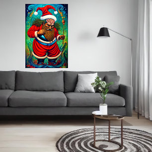 Estranho retrato de Papai Noel AI Art Poster