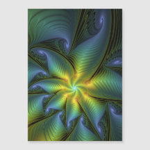 Estrela Abstrata, Arte Fractal Dourada Azul Verde