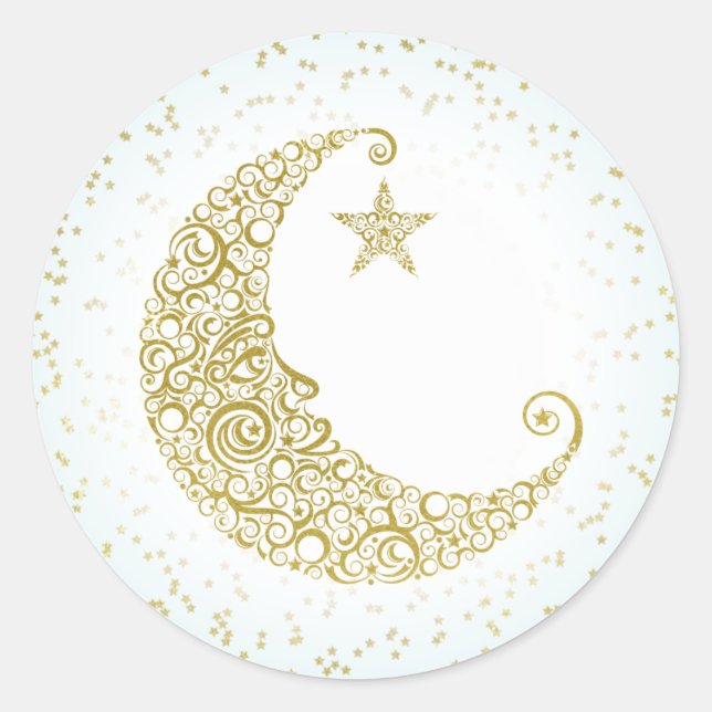 Estrela Brilhante Adesivo Lua Dourada Azul (Frente)