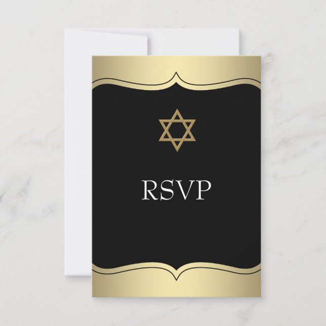Estrela de Davi de Ouro Preto RSVP do Bar Mitzvah (Frente)