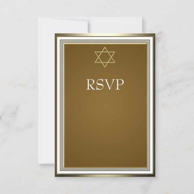 Estrela de Davi em Ouro Branco Bar Mitzvah RSVP (Frente)