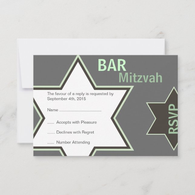 Estrela do Bar David Mitzvah Green & Cinza RSVP (Frente)