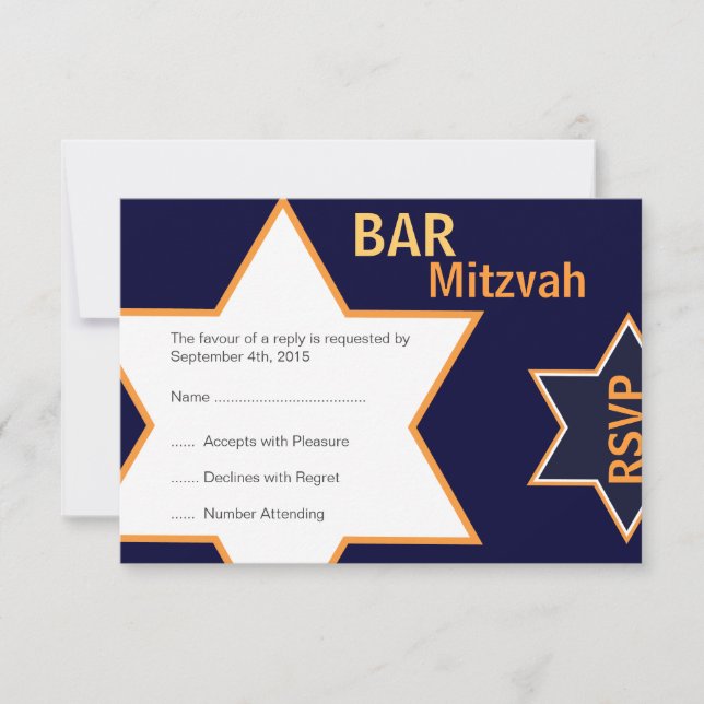 Estrela do Bar David Mitzvah Orange e Blue RSVP (Frente)