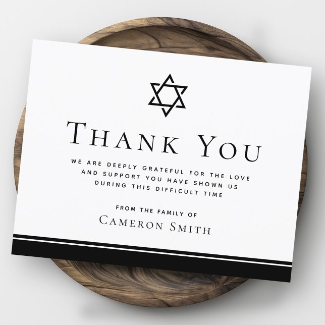 Estrela do cartões de agradecimentos de solidaried (Star of David funeral sympathy thank you card)