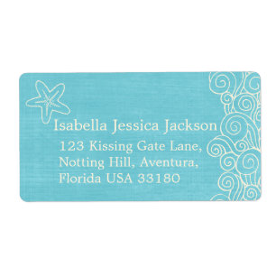 Estrela do mar e rodopia azul etiqueta de resposta