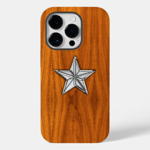 Estrela Náutica Chrome na Teak Wood Impressão