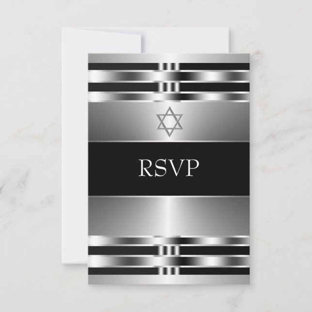 Estrela Negra de Davi em Prata Bar Mitzvah RSVP (Frente)