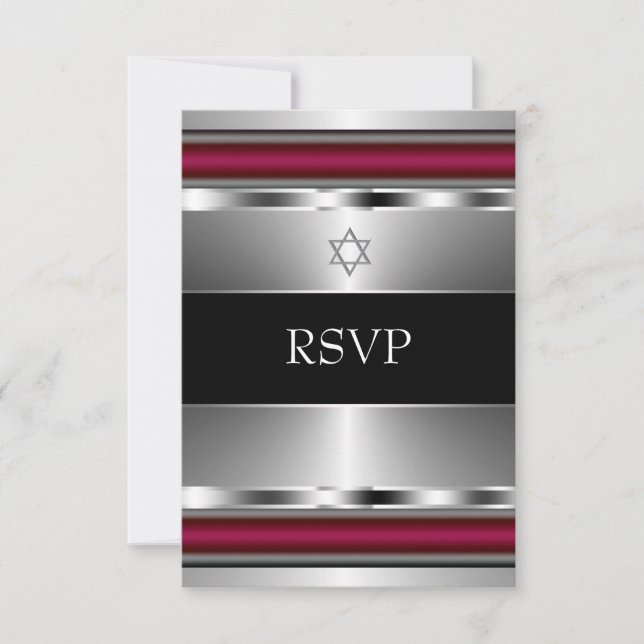 Estrela Negra Vermelha de Davi Bar Mitzvah RSVP (Frente)
