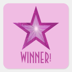 Estrela Rosa 'WINNER!' adesivo quadrado rosa páli