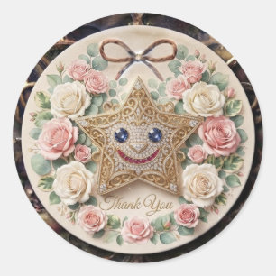 Estrela Sorridente Fofa com Rosas ao Redor Adesivo