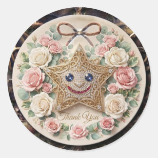 Estrela Sorridente Fofa com Rosas ao Redor Adesivo