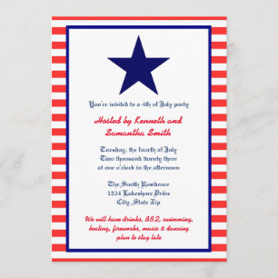 Estrela Vermelha Branca e Azul - Convite de festas