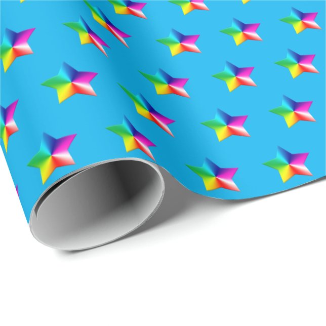 estrelas arco-íris em papel de embrulho aqua (Ponta do rolo)