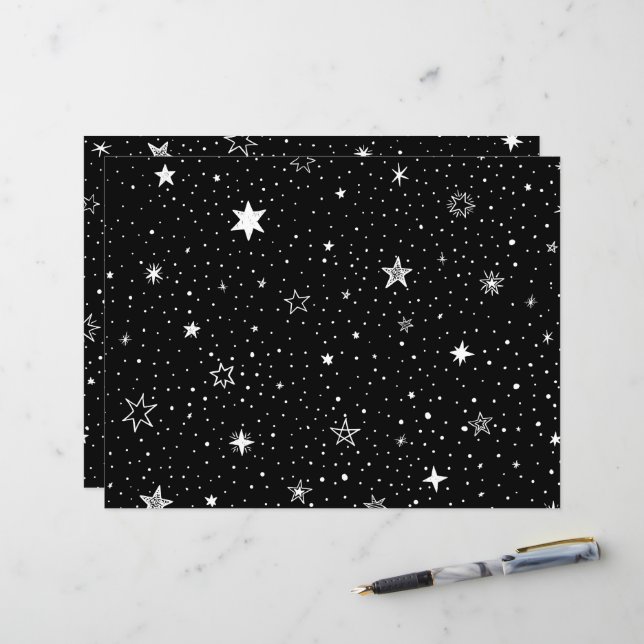 Estrelas Brancas Desenhadas À Mão Em Preto (Frente/Verso In Situ)