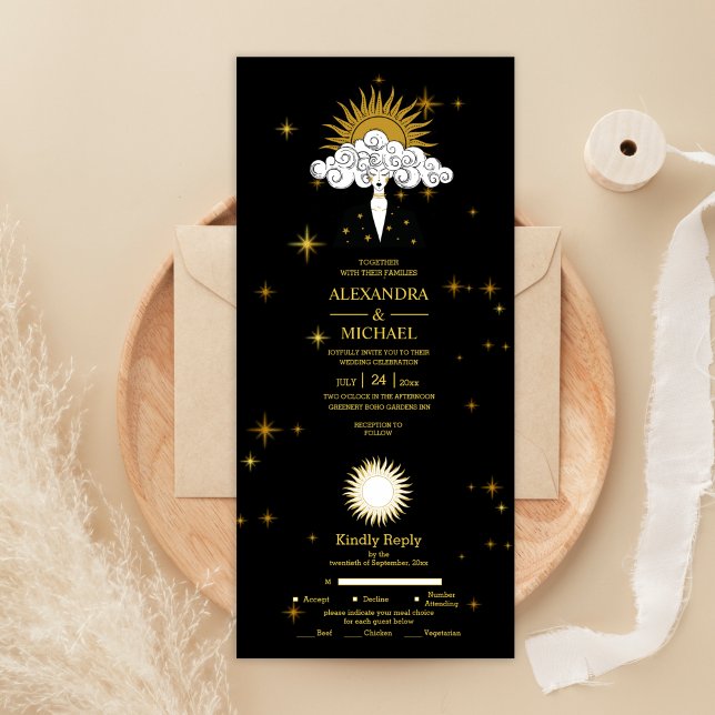 Estrelas Celestiais Dourado Preto Místico Casament (Criador carregado)