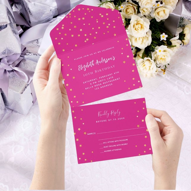 Estrelas cor-de-rosa quentes de aniversário RSVP (Criador carregado)