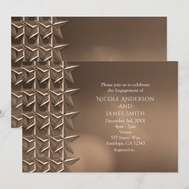 Estrelas de Cobre de Bronze Convites para Noivado  (Frente/Verso)