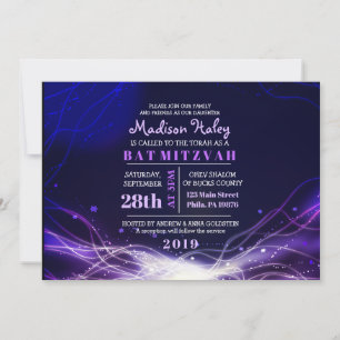 ESTRELAS DE NEON BRILHANTES Convite de Bat Mitzvah