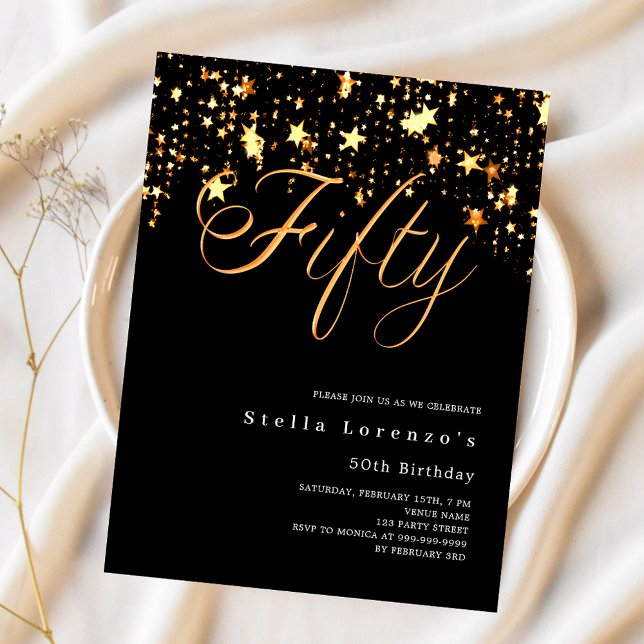 Estrelas de ouro negras 50.o convite à comemoração (Criador carregado)