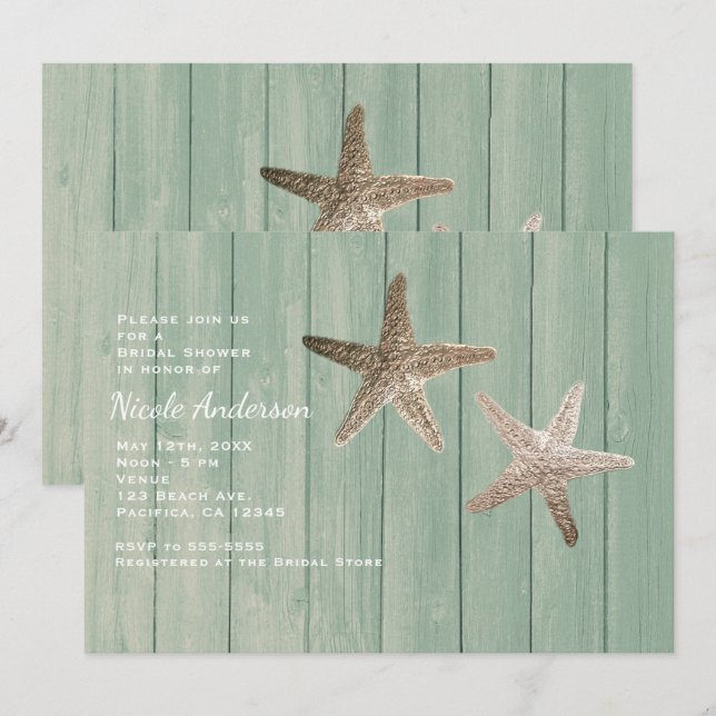 Estrelas Douradas & Convites de Praia Elegantes de (Frente/Verso)