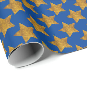 Estrelas Douradas em Papel de Presente Azul