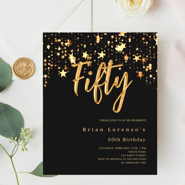 Estrelas douradas pretas escrevem 50.o convite de  (Criador carregado)