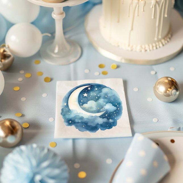 Estrelas e guardanapo sonhador da lua (Stars and moon dreamy baby shower blue napkin)