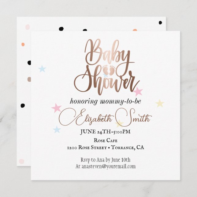 Estrelas e pontos para o convite da sua princesa (Frente/Verso)