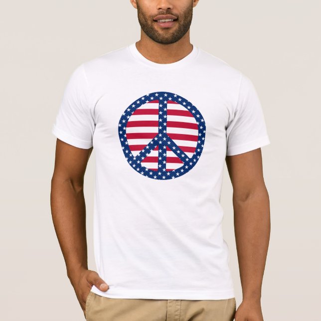 Estrelas e Stripes Símbolo de Paz T-Shirt (Frente)