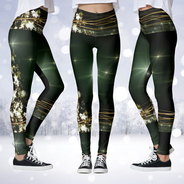 Estrelas nas leggings noturnas escuras da árvore d (Stars on Christmas Tree Night Dark Sky Leggings)