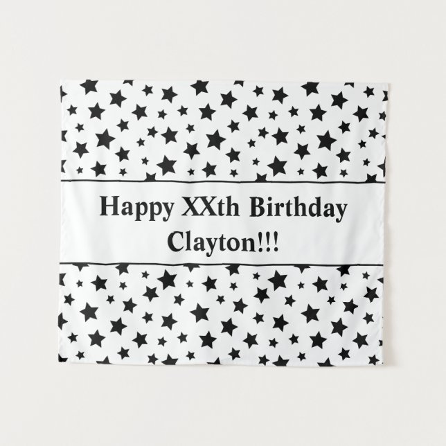 Estrelas Negras com tapeçaria de Aniversário de Me (Frente (Horizontal))