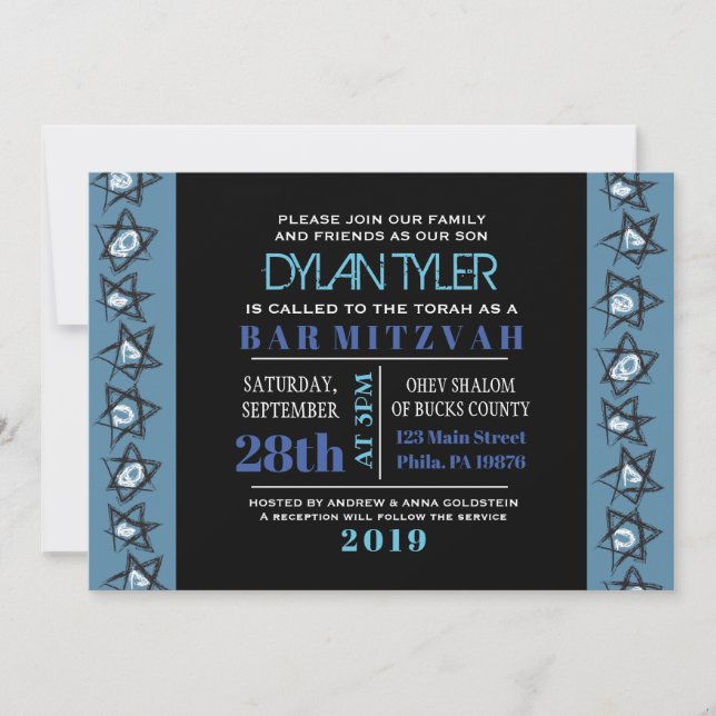 ESTRELAS RETIRADAS À MÃO Bar Bat Mitzvah Convite (Frente)