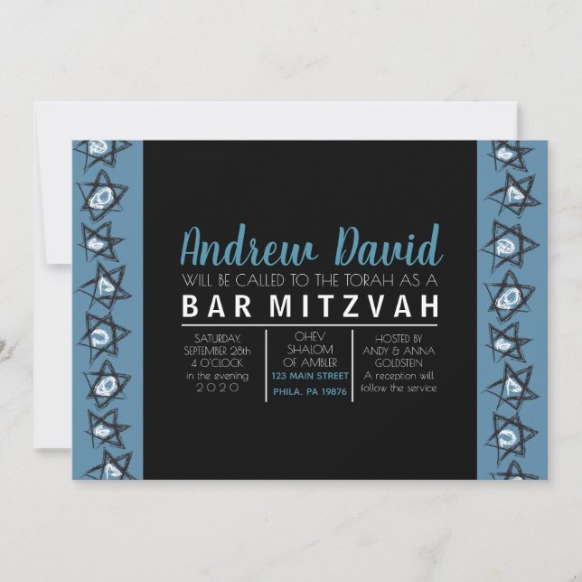 ESTRELAS RETIRADAS À MÃO Bar Bat Mitzvah Convite (Frente)