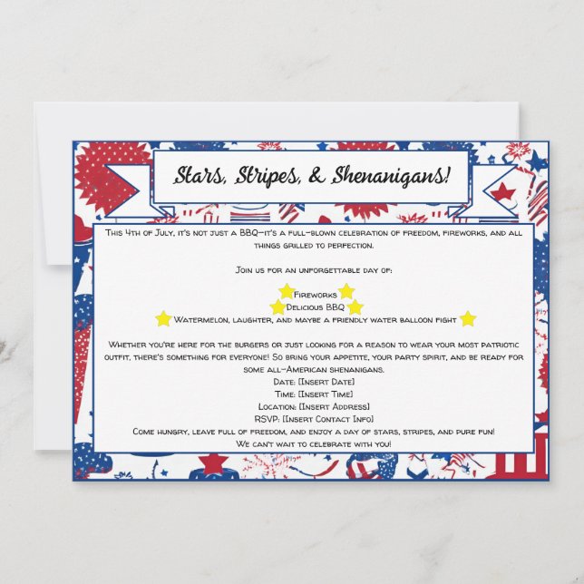 Estrelas, Stripes e Convite para Shenanigans (Frente)