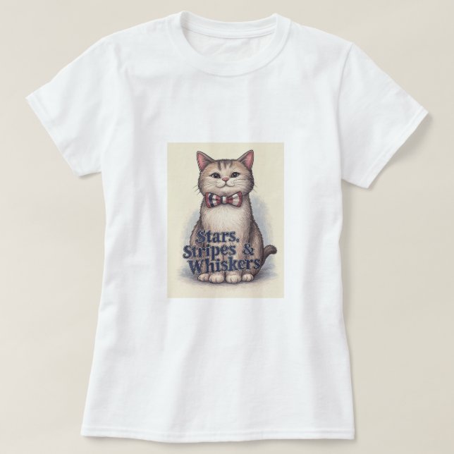 Estrelas, Stripes e Whiskers - Camiseta Gato Patri (Frente do Design)