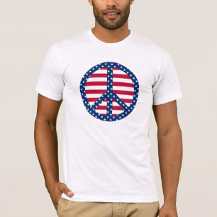 Estrelas & t-shirt do símbolo de paz das listras