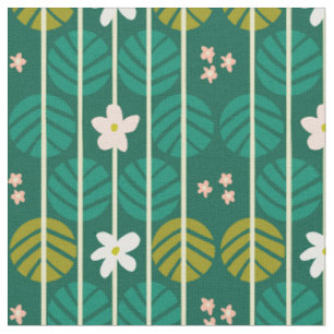 Estrias de verão retro tecido verde-escuro floral