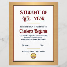 Estudante Do Certificado De Realização Do Ano Pers