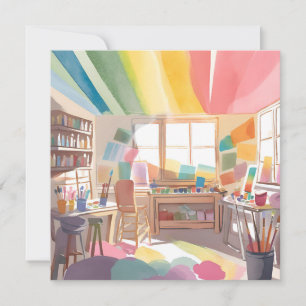 Estúdio de Arte Colorido   Cartão de Pintura em Aq