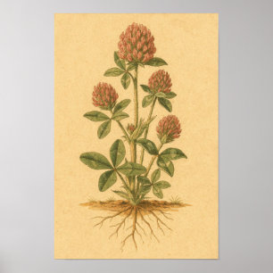 Estudo Botânico de Trevo Vermelho – Poster 12 x 18