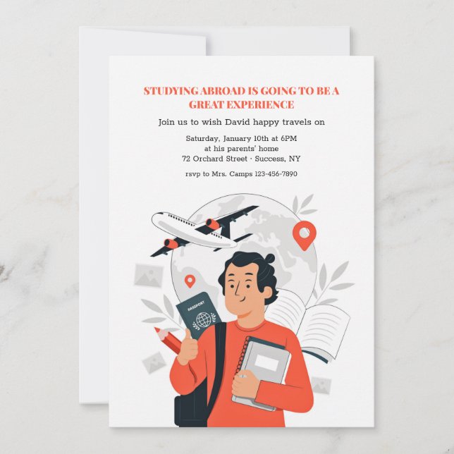 Estudo no Exterior Convite de festas de Adeus (Frente)