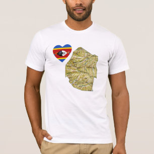 Eswatini Flag Heart and Map T-Shirt