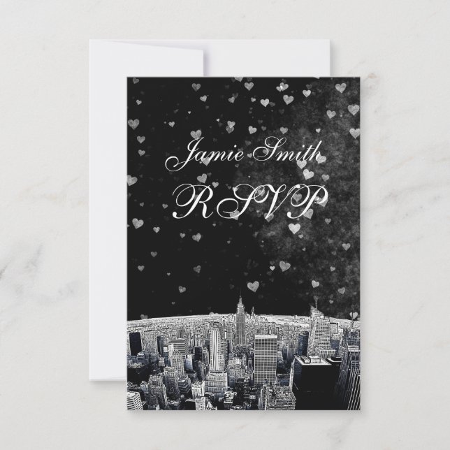 Etched NYC Skyline #2 Preto Wht Coração RSVP (Frente)