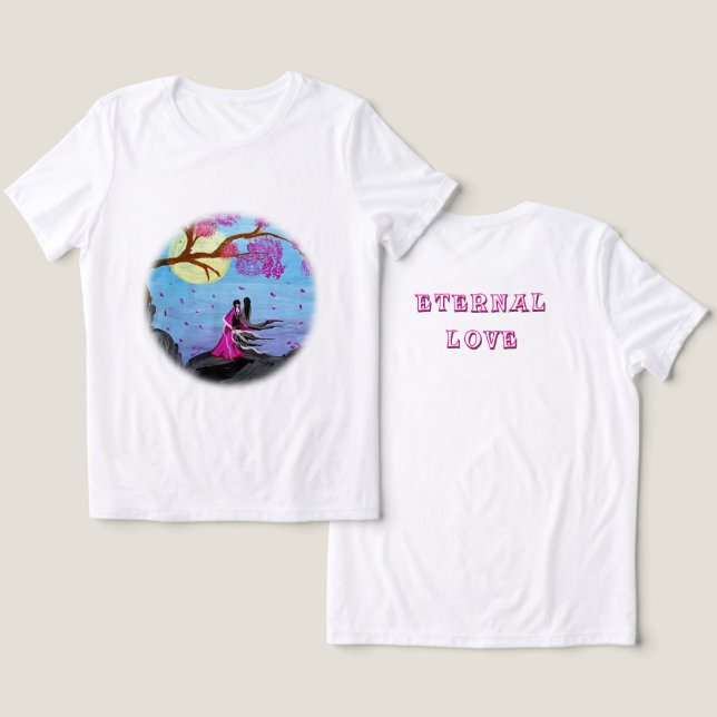 Eternal Love Cherry Blossom Fitted T-Shirt (Design Frente e Verso)
