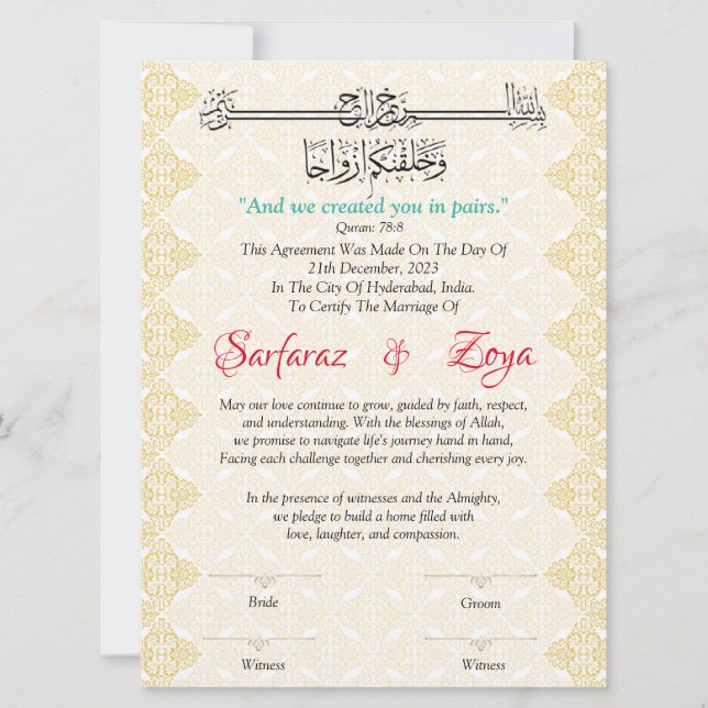Eternal Love Nikah Certificate (Frente)