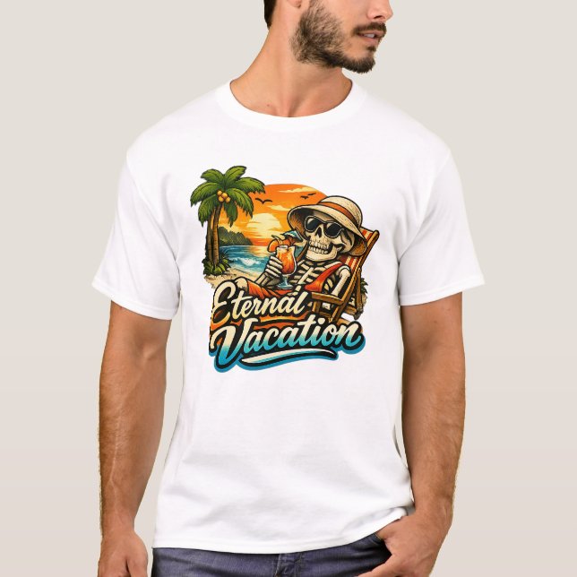 Eternal Vacation – Camiseta Básica Tropical Skelet (Frente)