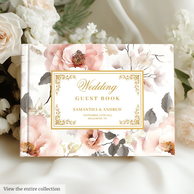 Eterno Blush Dourado Watercolor Livro de Convidado (Timeless Blush Gold Watercolor Wedding Guest Book

)