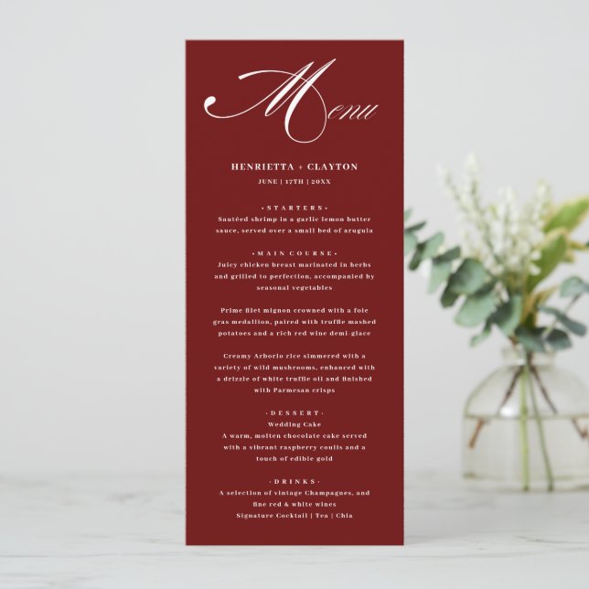 Eterno Elegance Burgundy Wedding Menu (Em pé/Frente)