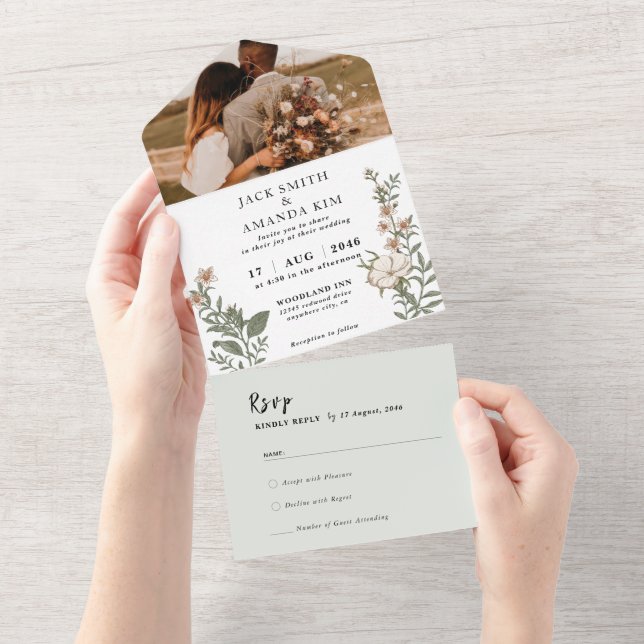 Eterno Flor convite para casamento RSVP tudo em um (Aba destacável)