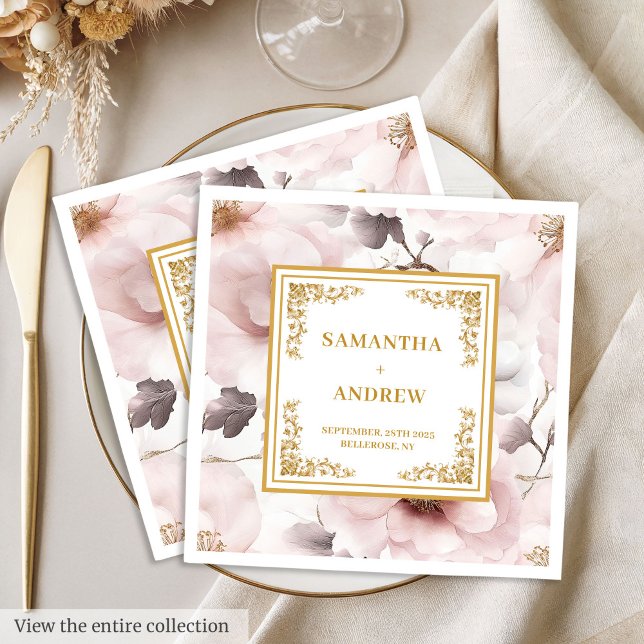 Eterno pó cor-de-rosa-marfim guardanapos de papel  (Timeless dusty pink ivory floral paper napkins)